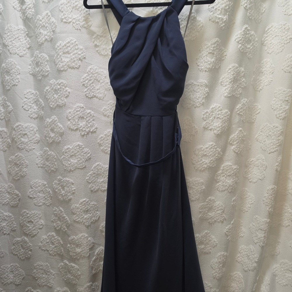 White by Vera Wang Navy Blue Halter X-Back Bridesmaid Gown Size 10